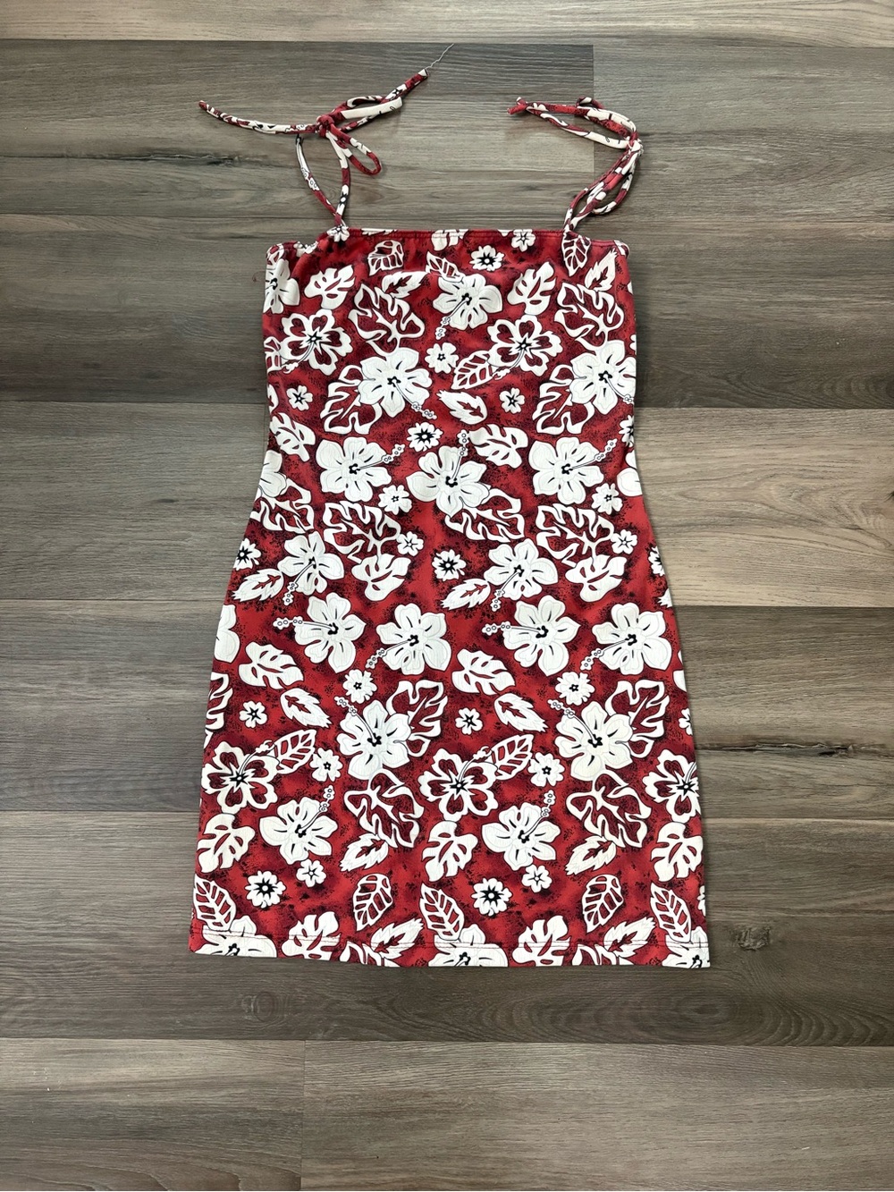 Red Floral Tie-Strap Mini Dress